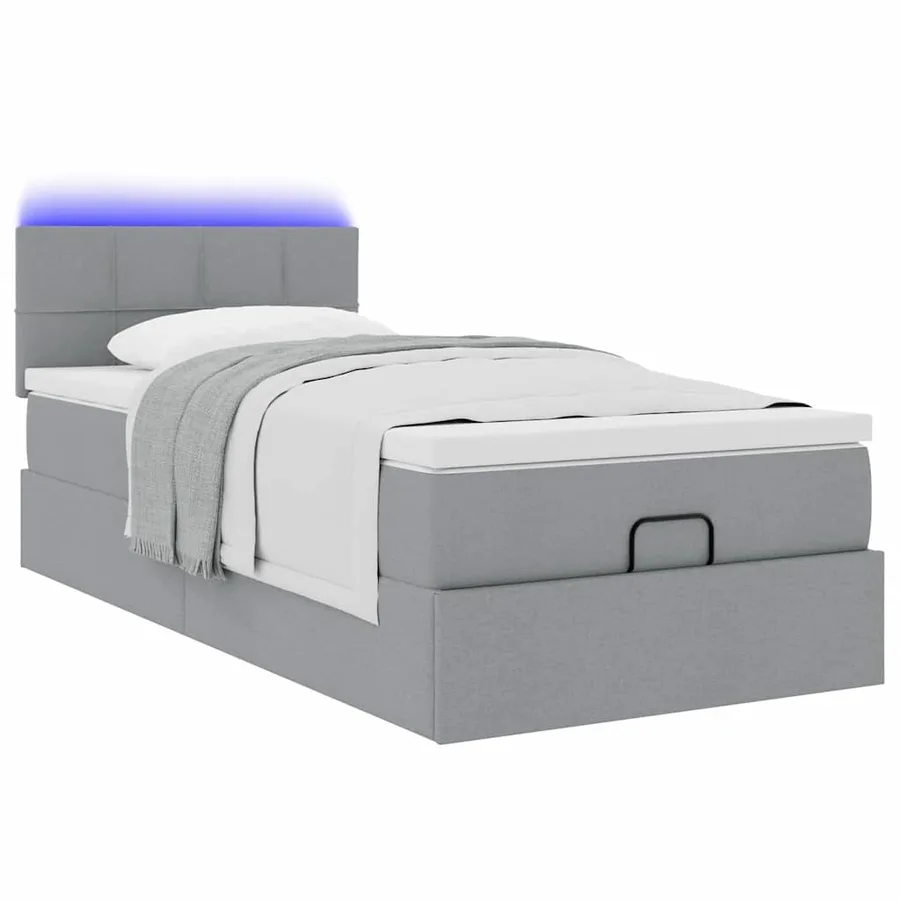Lit ottoman avec matelas et LED Gris clair 80x200cm tissu - 6