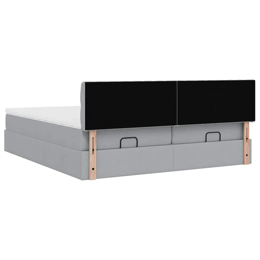 Cadre de lit ottoman et matelas gris clair 160x200cm tissu - 11