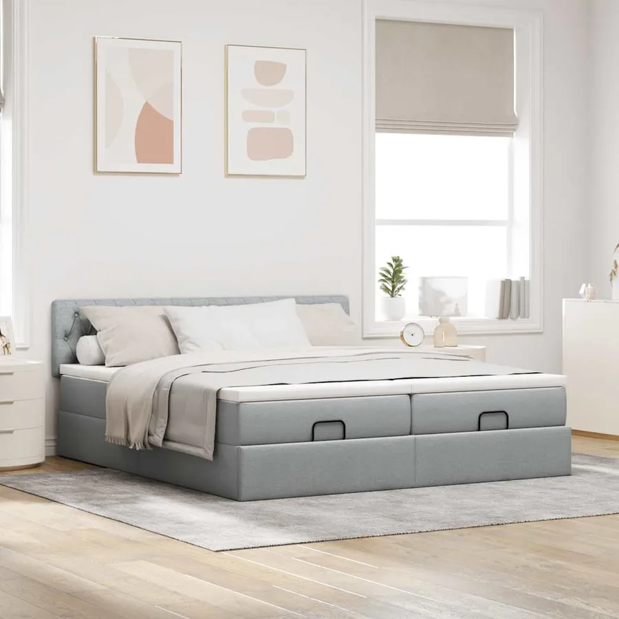 Cadre de lit ottoman et matelas gris clair 160x200cm tissu - 3