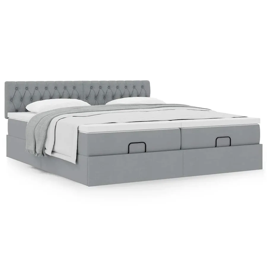 Cadre de lit ottoman et matelas gris clair 160x200cm tissu - 4