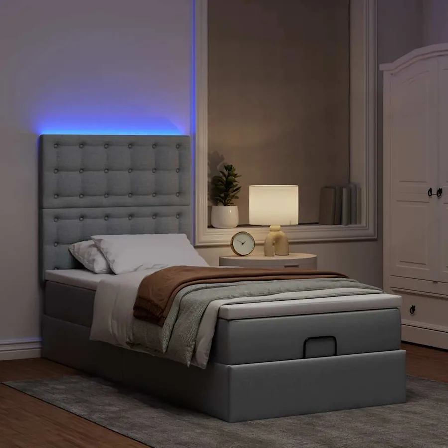 Lit ottoman avec matelas et LED Gris clair 80x200cm tissu - 3