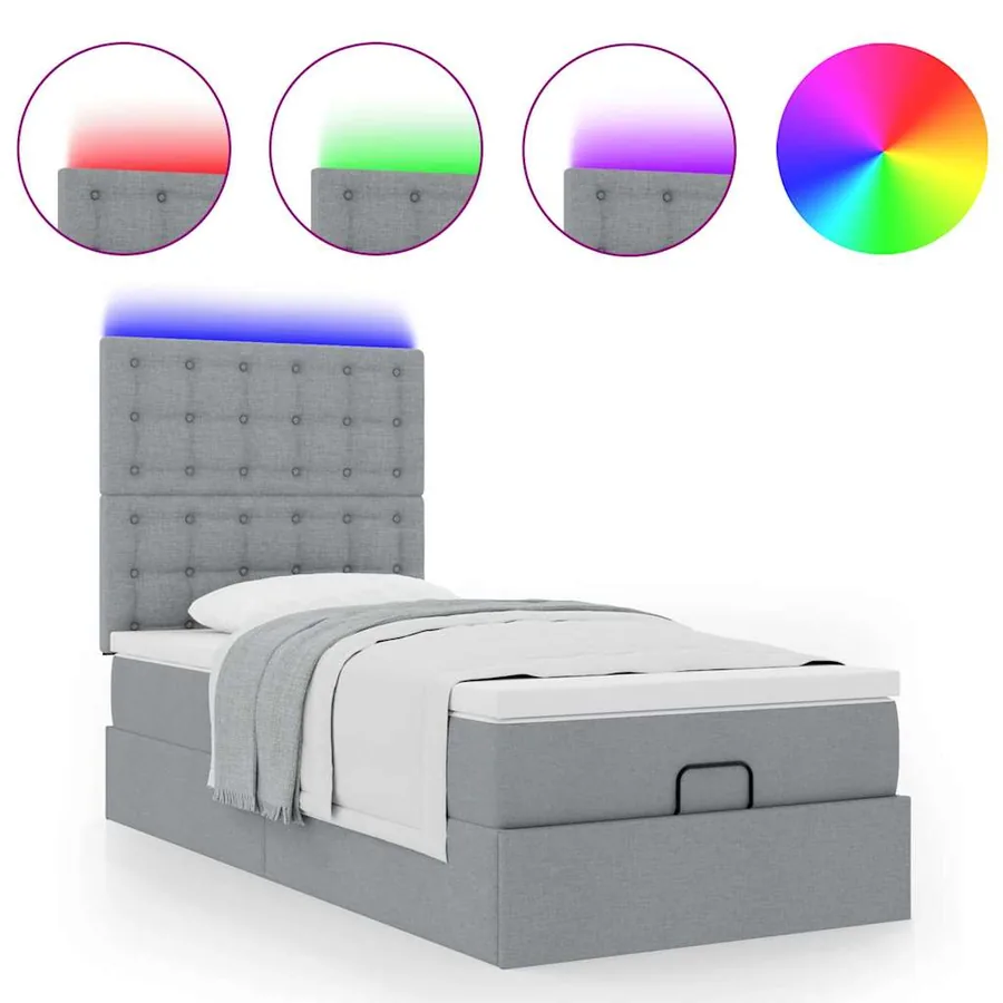 Lit ottoman avec matelas et LED Gris clair 80x200cm tissu - 5