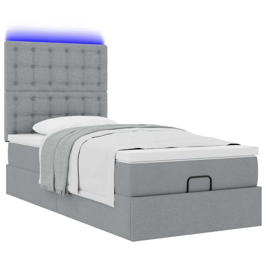 Lit ottoman avec matelas et LED Gris clair 80x200cm tissu - 6
