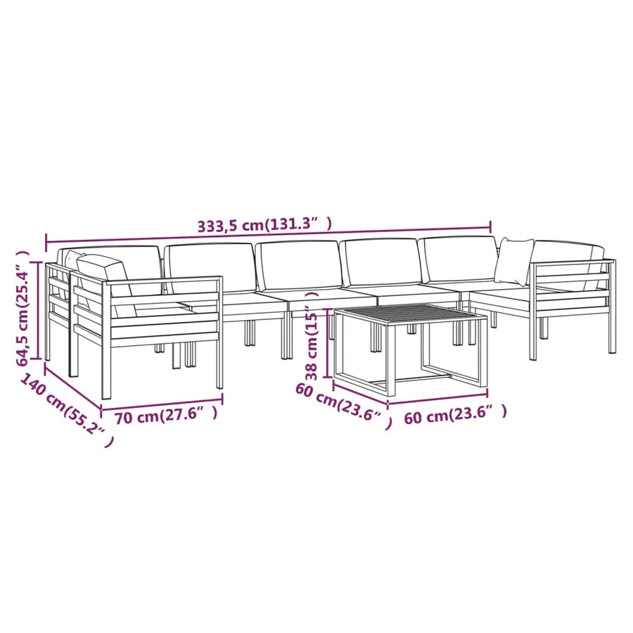 Salon de jardin 8 pcs avec coussins Aluminium Anthracite - 9