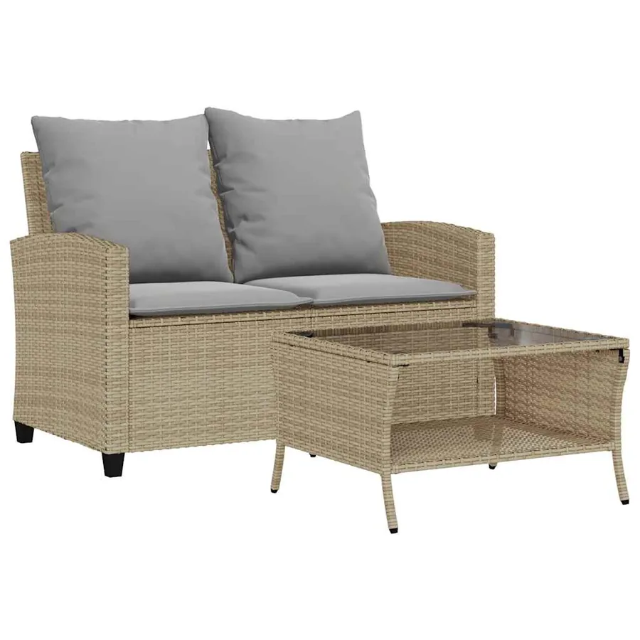 Canapé de jardin 2places coussins et table beige résine tressée - 2