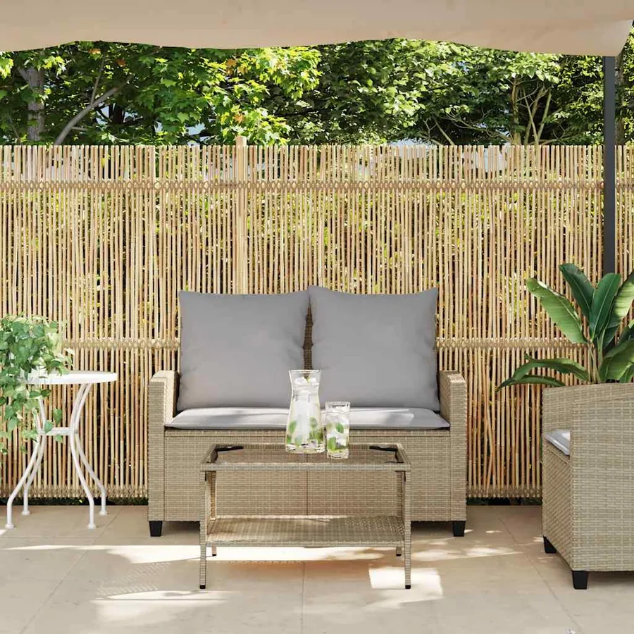 Canapé de jardin 2places coussins et table beige résine tressée - 4