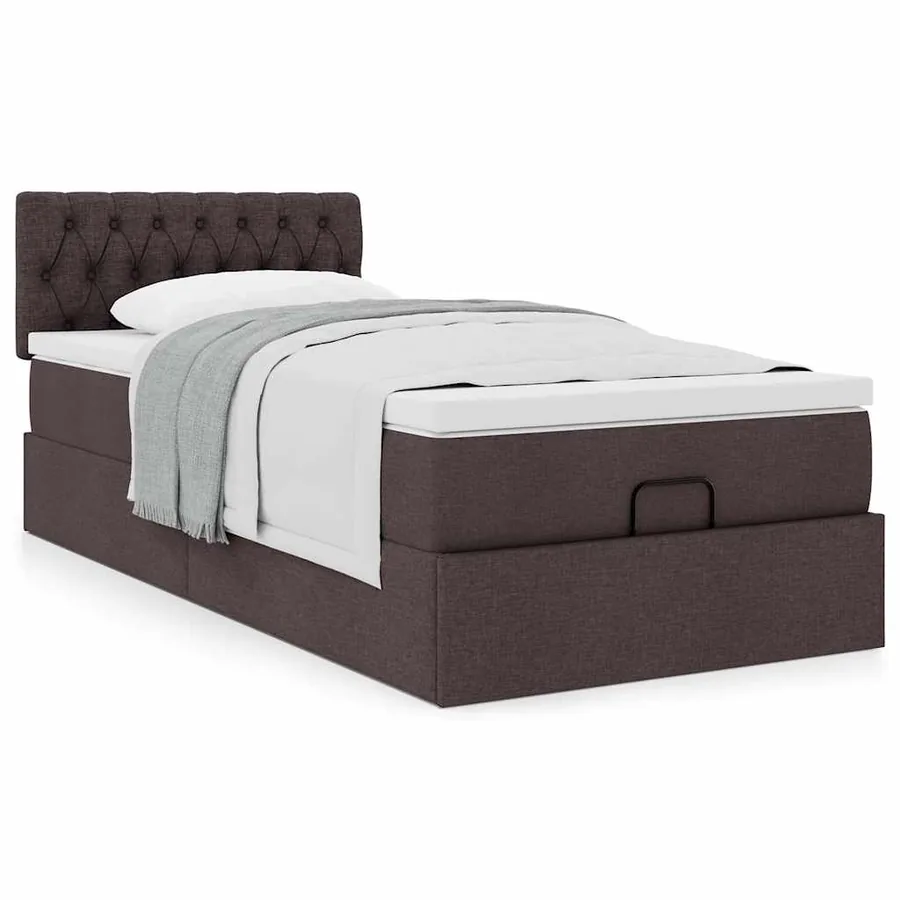 Cadre de lit ottoman avec matelas marron foncé 90x190 cm tissu - 4