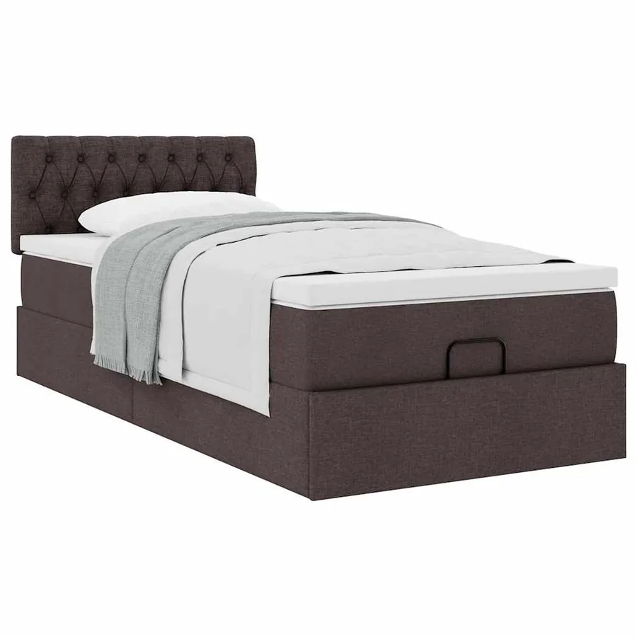 Cadre de lit ottoman avec matelas marron foncé 90x190 cm tissu - 5