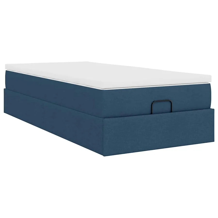Cadre de lit ottoman avec matelas bleu 90x190 cm tissu - 10