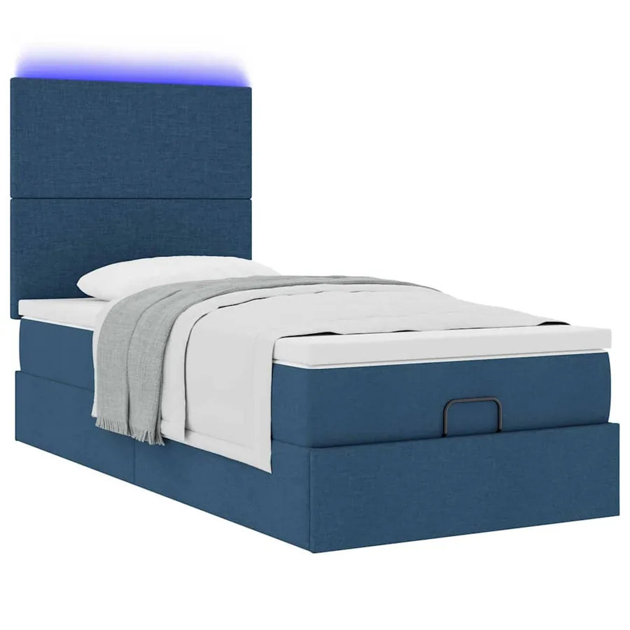 Cadre de lit ottoman avec matelas bleu 90x190 cm tissu - 6