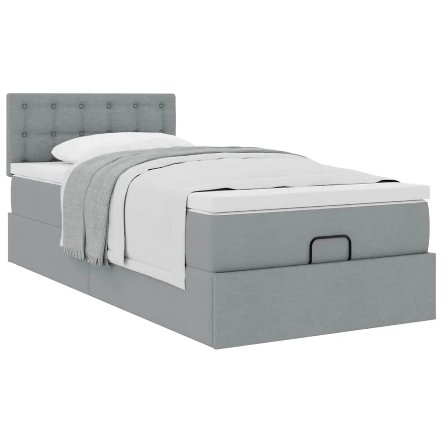 Cadre de lit ottoman et matelas gris clair 90x190 cm tissu - 4