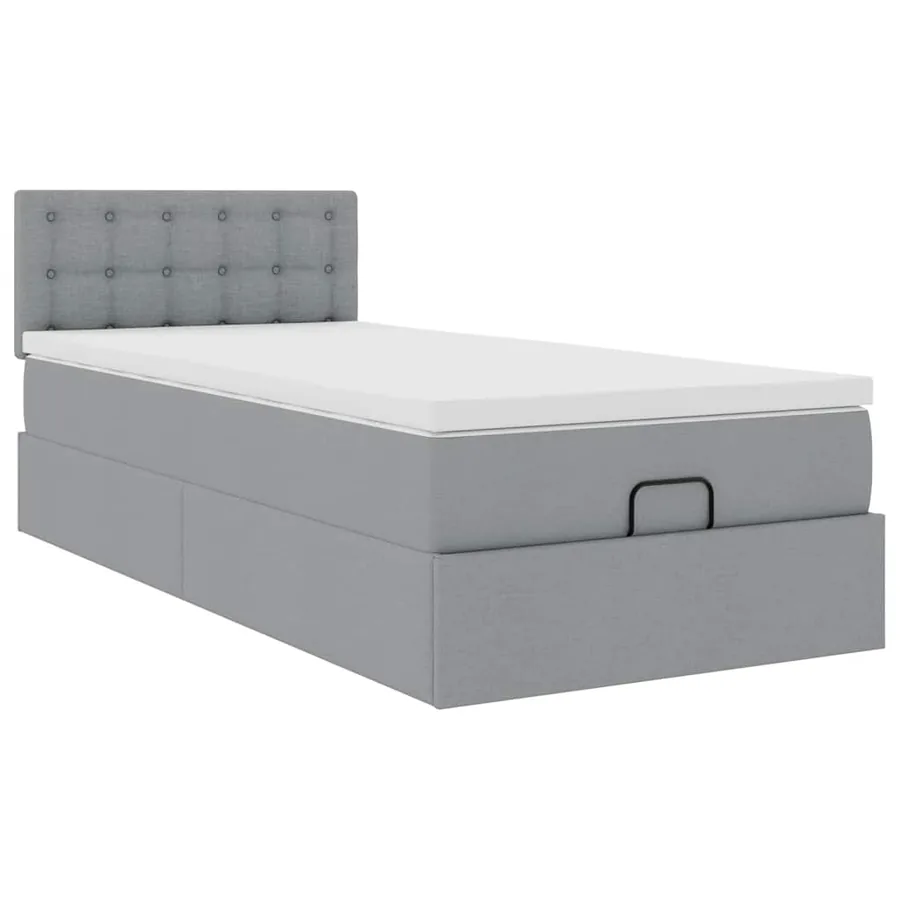 Cadre de lit ottoman et matelas gris clair 90x190 cm tissu - 6