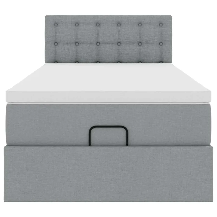 Cadre de lit ottoman et matelas gris clair 90x190 cm tissu - 7