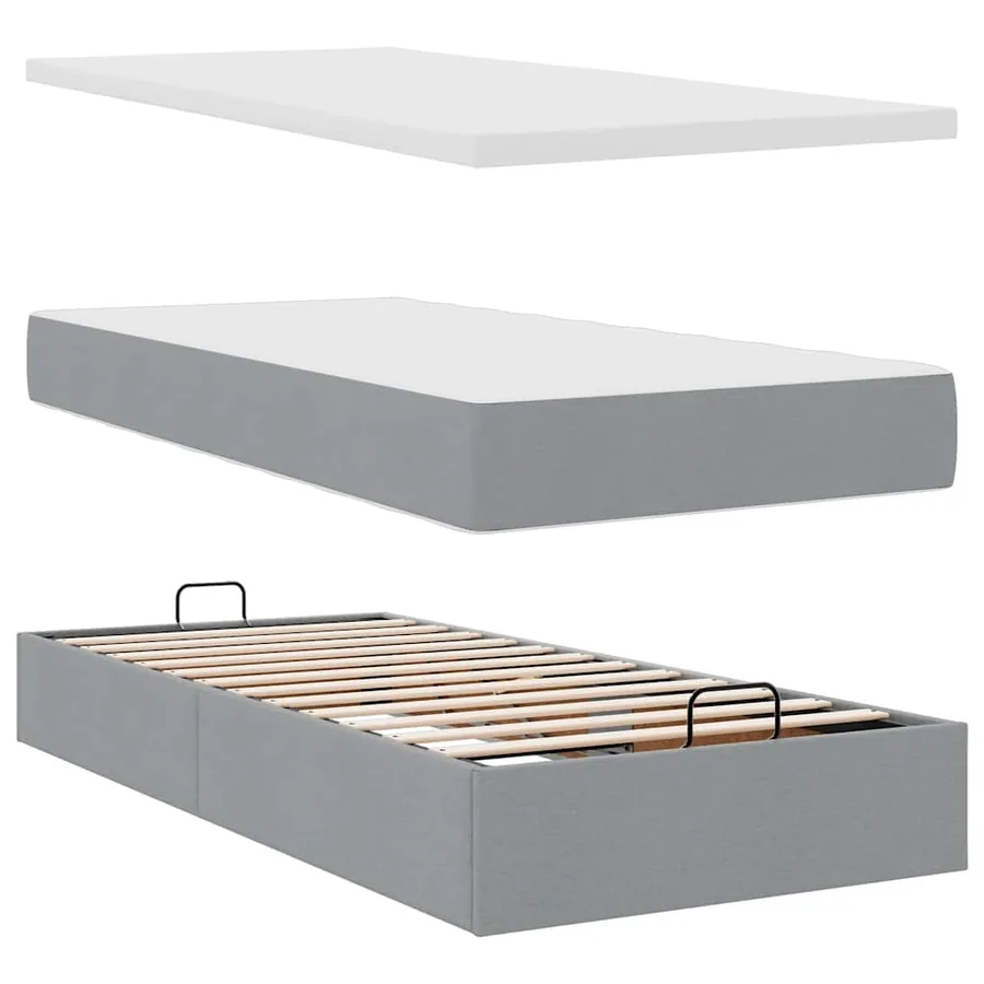 Cadre de lit ottoman et matelas gris clair 90x190 cm tissu - 8