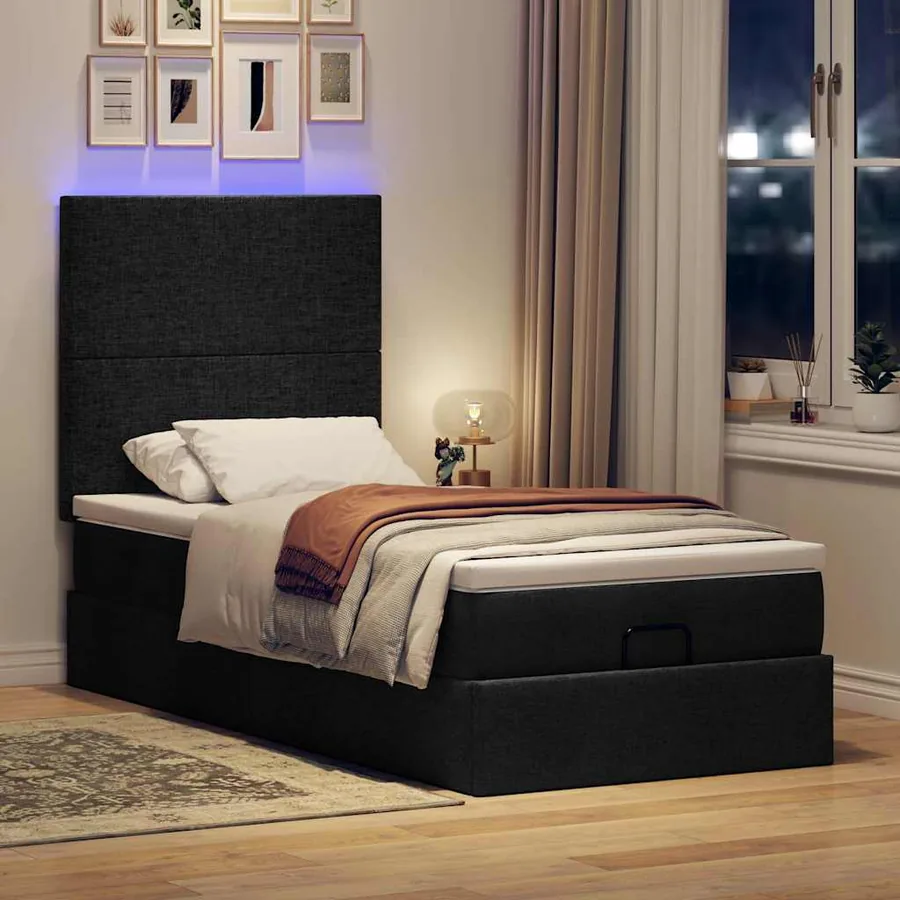 Cadre de lit ottoman avec matelas noir 90x190 cm tissu - 3