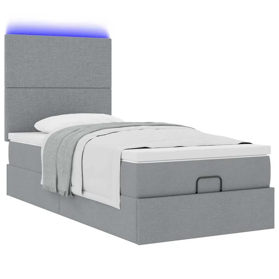 Cadre de lit ottoman et matelas gris clair 90x190 cm tissu - 6