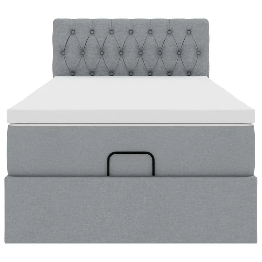Cadre de lit ottoman et matelas gris clair 90x190 cm tissu - 8