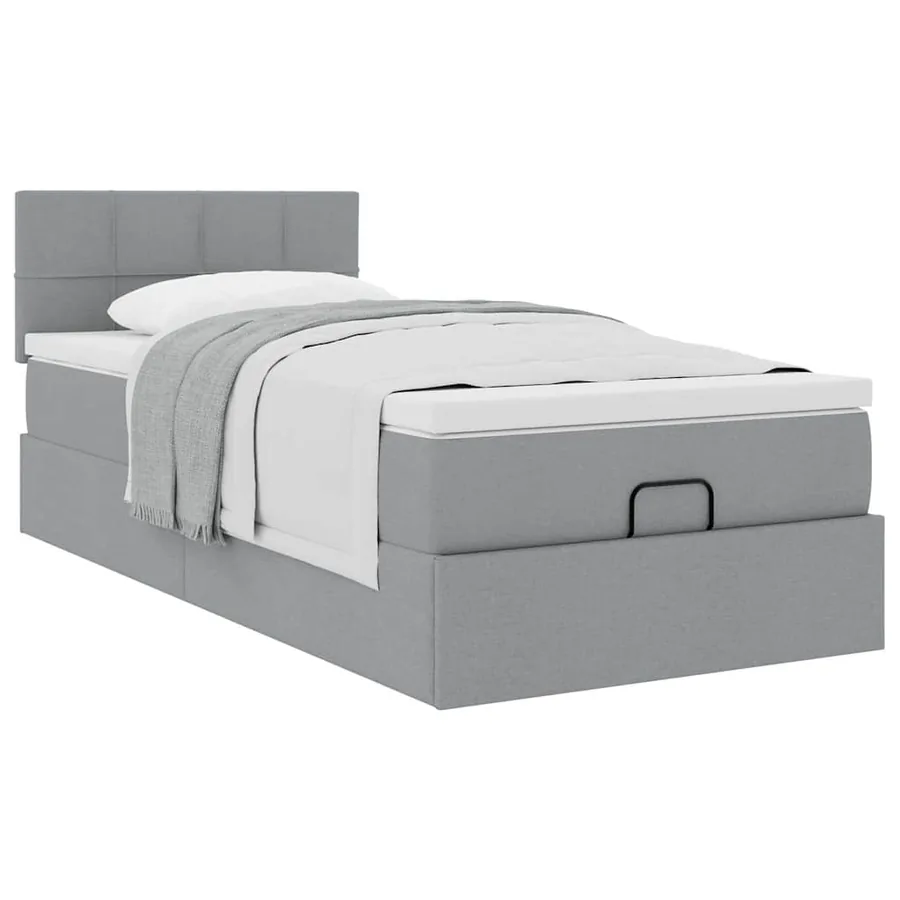 Cadre de lit ottoman et matelas gris clair 90x190 cm tissu - 5