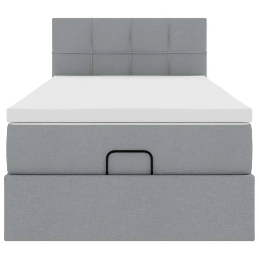 Cadre de lit ottoman et matelas gris clair 90x190 cm tissu - 7