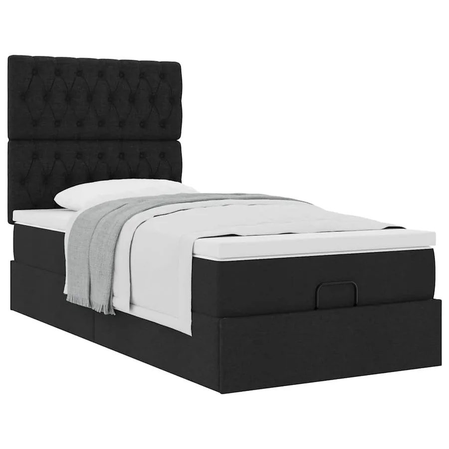 Cadre de lit ottoman avec matelas noir 90x190 cm tissu - 5