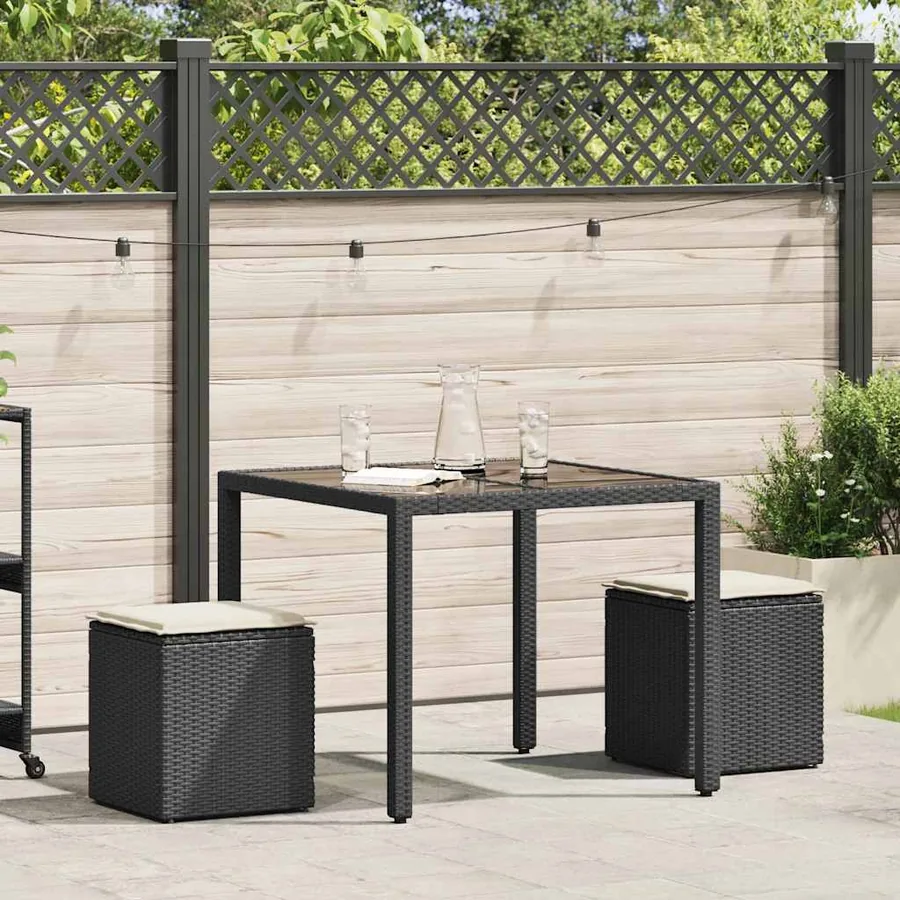 Tabourets jardin coussins 2 pcs noir 40x40x43 cm résine tressée - 2