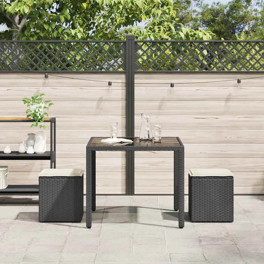 Tabourets jardin coussins 2 pcs noir 40x40x43 cm résine tressée - 3