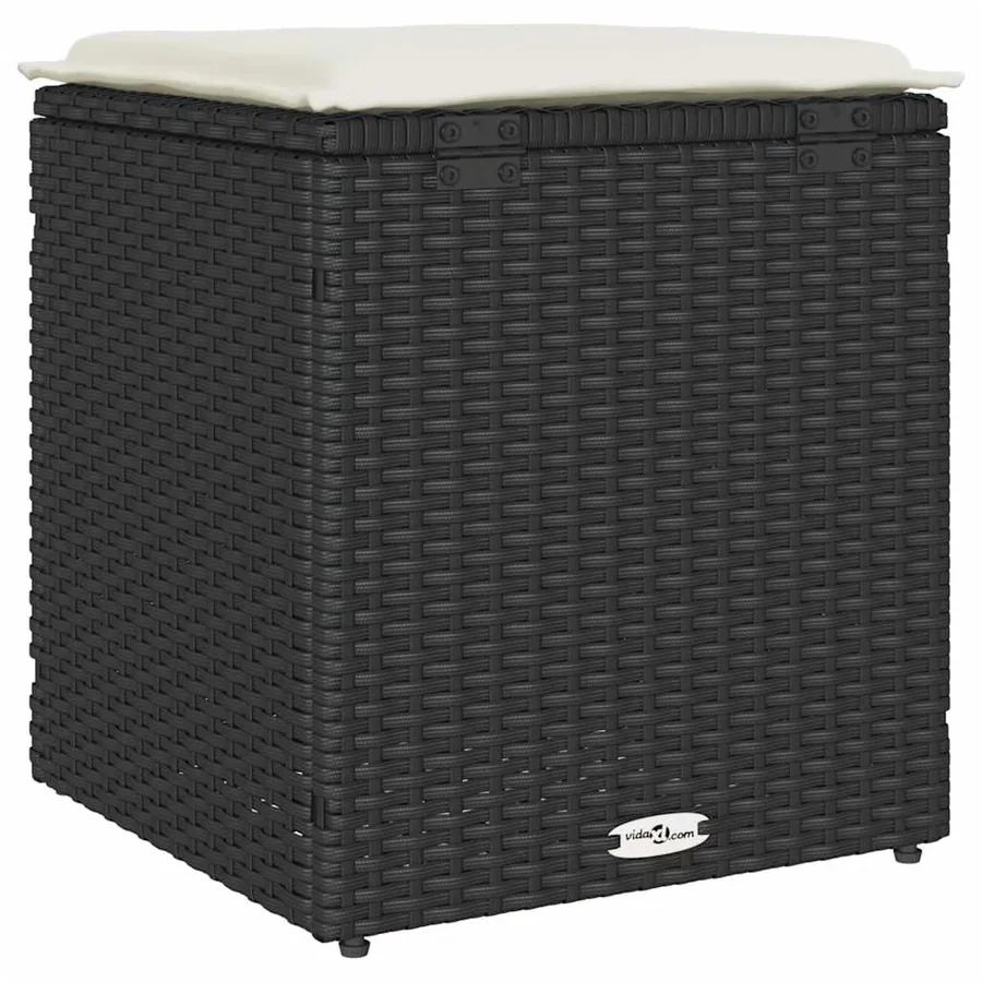 Tabourets jardin coussins 2 pcs noir 40x40x43 cm résine tressée - 8