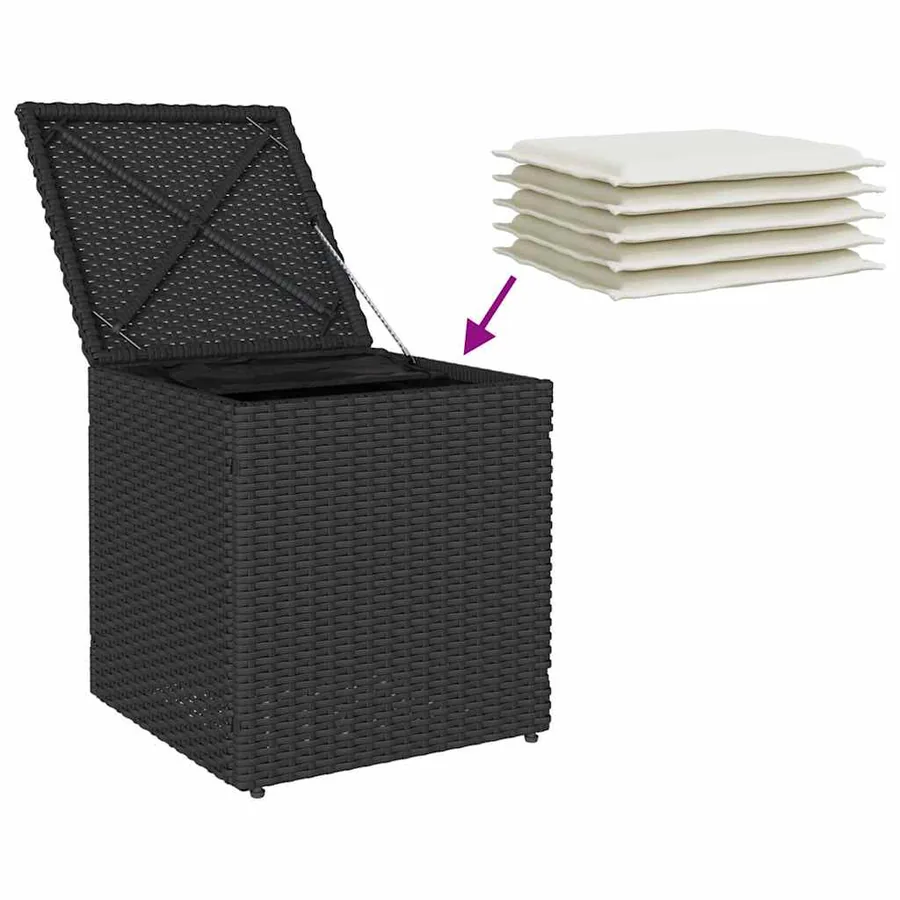 Tabourets jardin coussins 2 pcs noir 40x40x43 cm résine tressée - 9