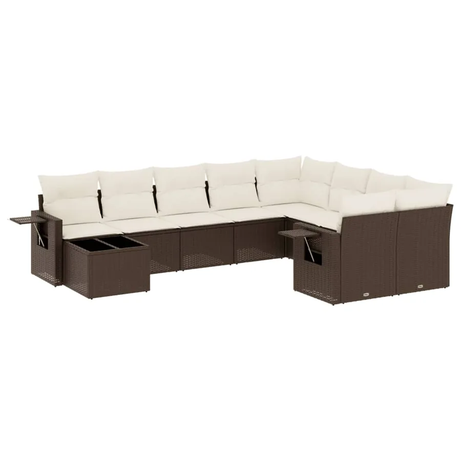 Salon de jardin 10 pcs avec coussins marron résine tressée - 2