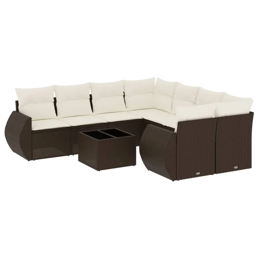 Salon de jardin avec coussins 9 pcs marron résine tressée - 2