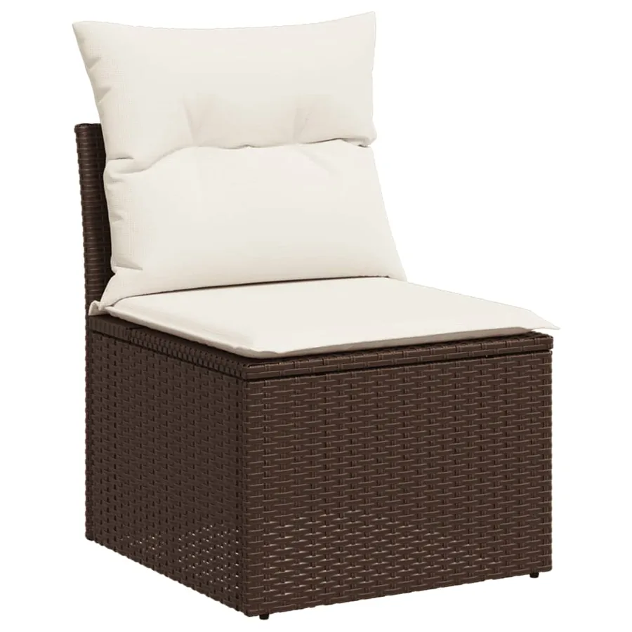 Salon de jardin avec coussins 9 pcs marron résine tressée - 4