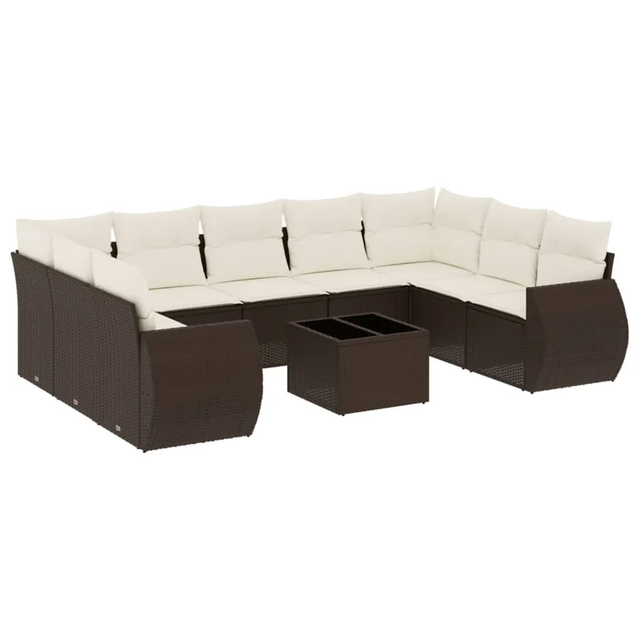 Salon de jardin 10 pcs avec coussins marron résine tressée - 2