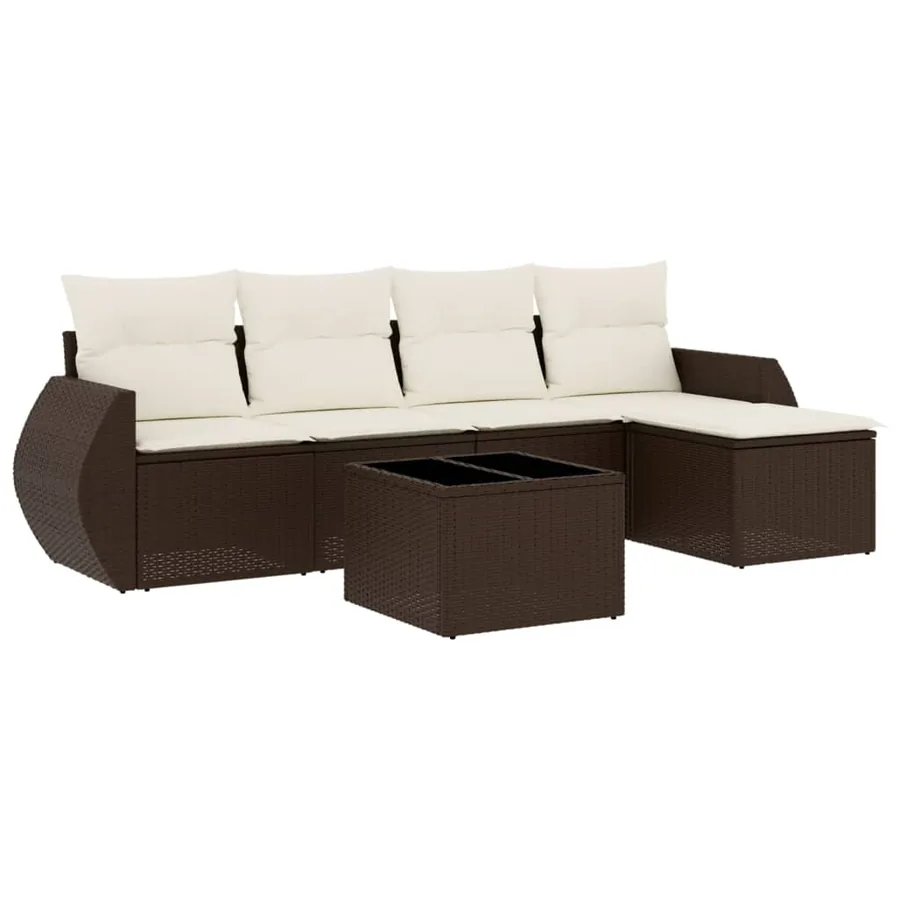 Salon de jardin avec coussins 6 pcs marron résine tressée - 2