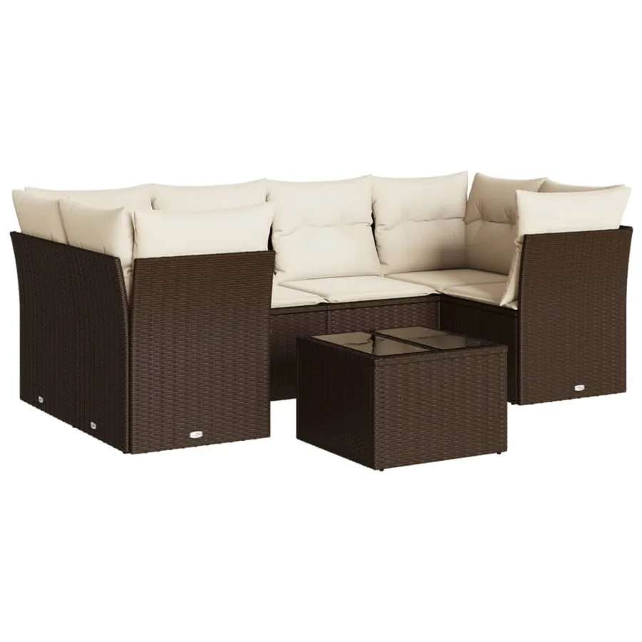 Salon de jardin avec coussins 7 pcs marron résine tressée - 2