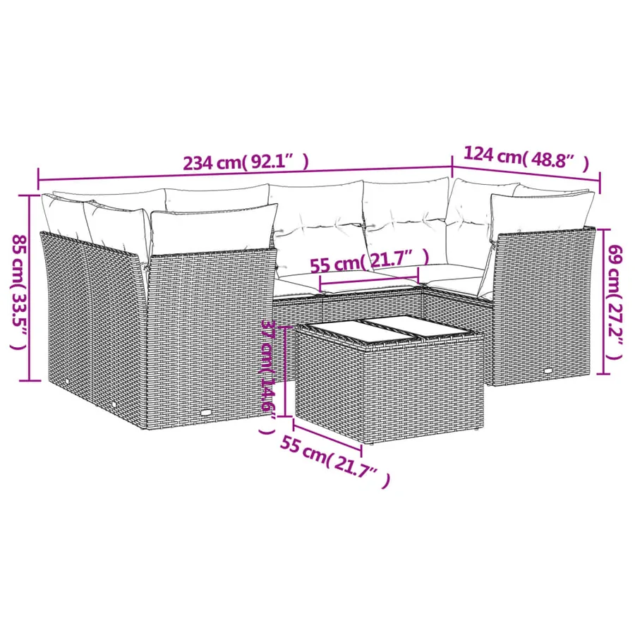 Salon de jardin avec coussins 7 pcs marron résine tressée - 3