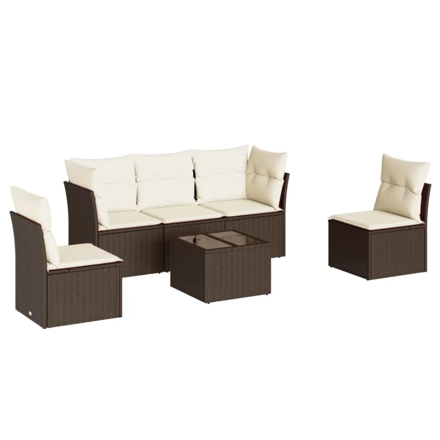 Salon de jardin avec coussins 6 pcs marron résine tressée - 2