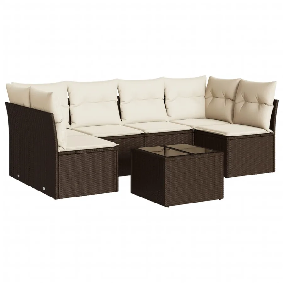 Salon de jardin avec coussins 7 pcs marron résine tressée - 2