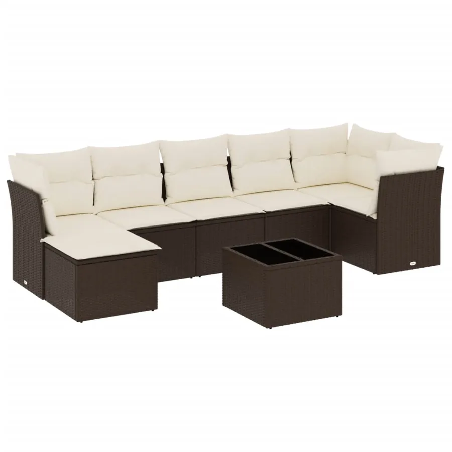 Salon de jardin 8 pcs avec coussins marron résine tressée - 2
