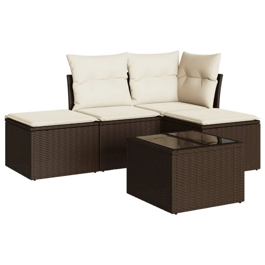 Salon de jardin avec coussins 5 pcs marron résine tressée - 2