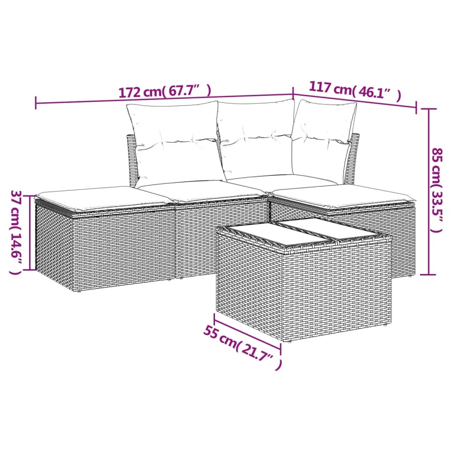 Salon de jardin avec coussins 5 pcs marron résine tressée - 3