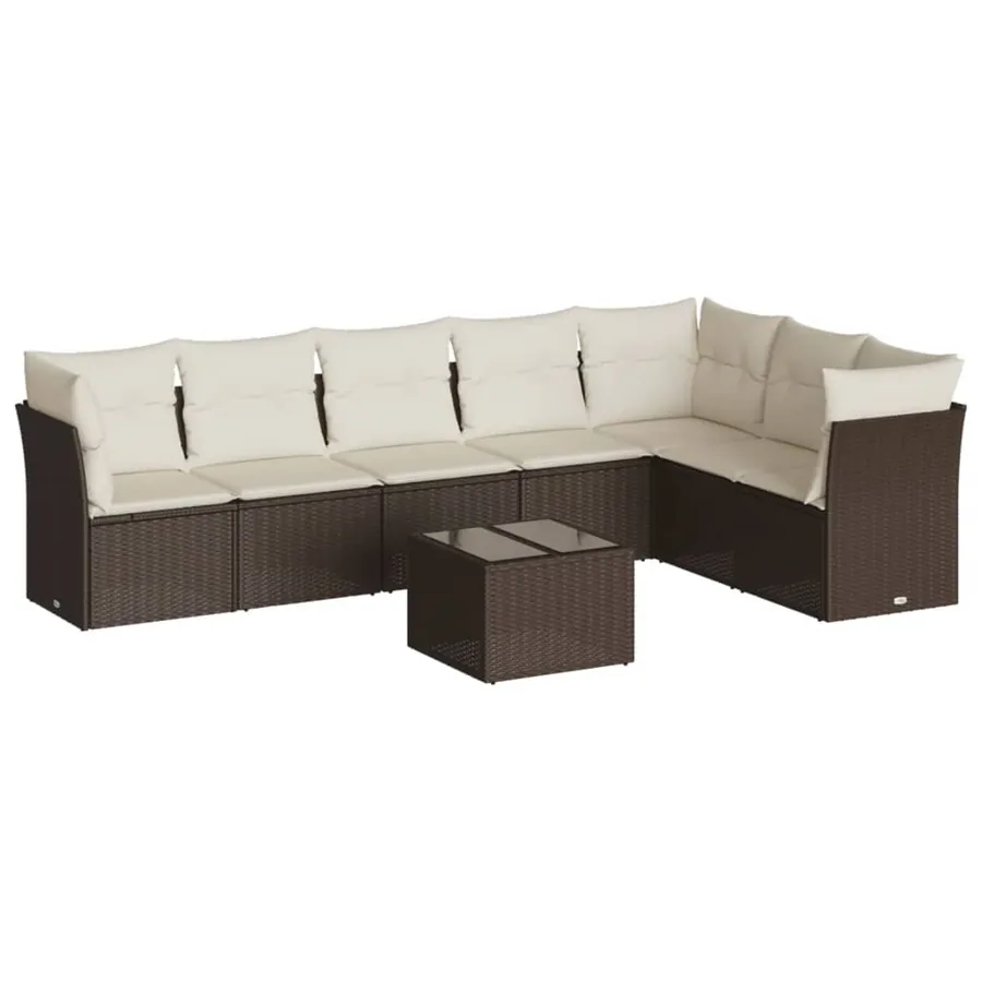 Salon de jardin 8 pcs avec coussins marron résine tressée - 2