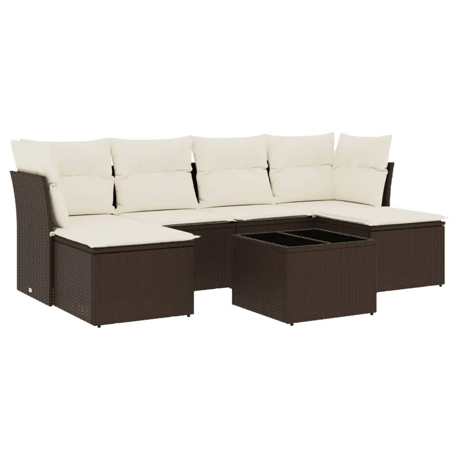 Salon de jardin avec coussins 7 pcs marron résine tressée - 2