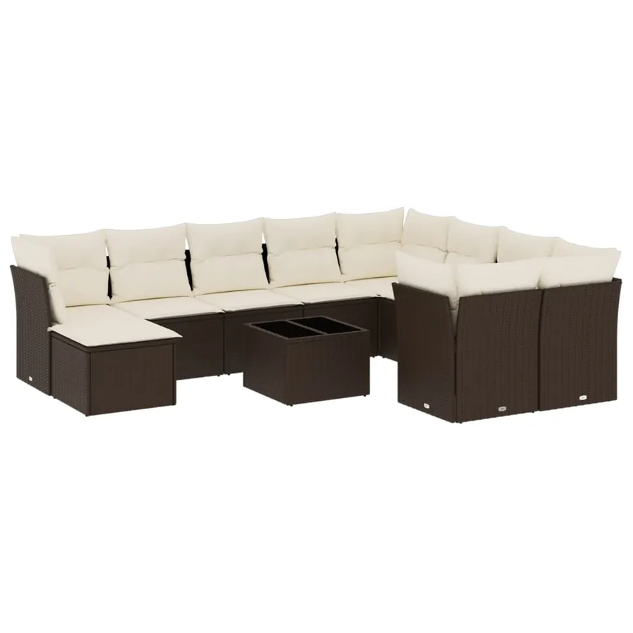 Salon de jardin et coussins 11 pcs marron résine tressée - 2