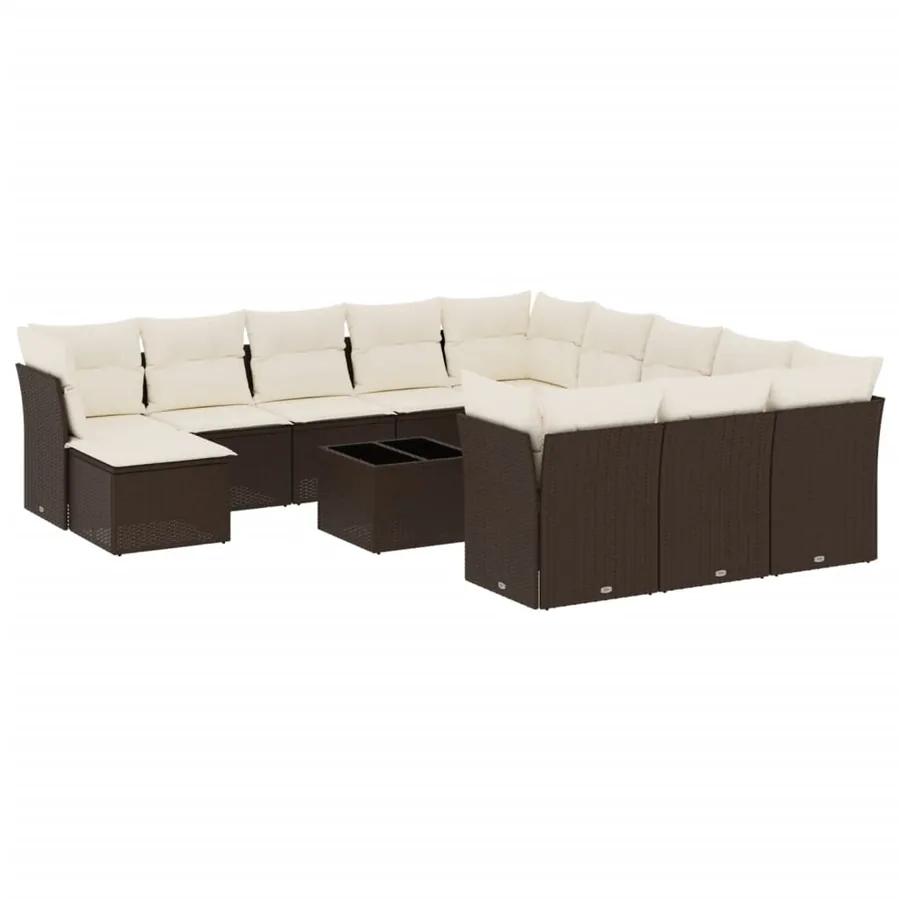 Salon de jardin avec coussins 13 pcs marron résine tressée - 2