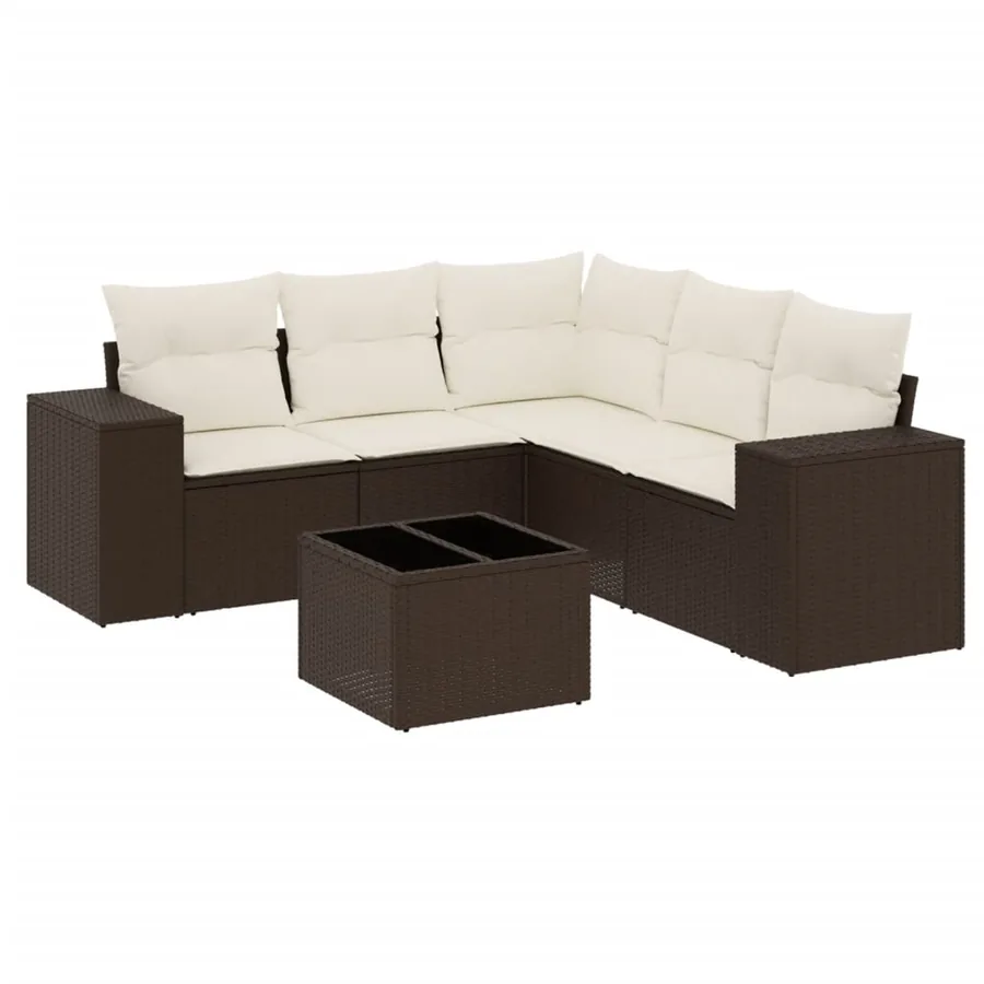 Salon de jardin avec coussins 6 pcs marron résine tressée - 2