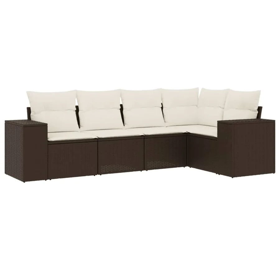 Salon de jardin avec coussins 5 pcs marron résine tressée - 2