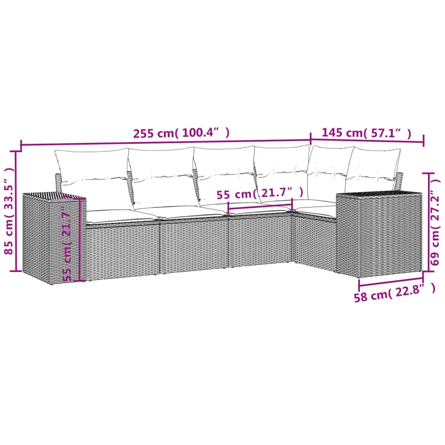 Salon de jardin avec coussins 5 pcs marron résine tressée - 3