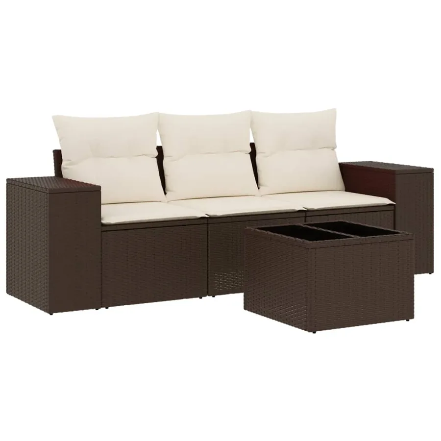 Salon de jardin 4 pcs avec coussins marron résine tressée - 2