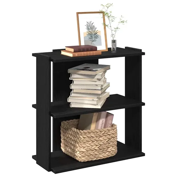 Bibliothèque à 3 niveaux noir 60x30x80 cm bois d'ingénierie