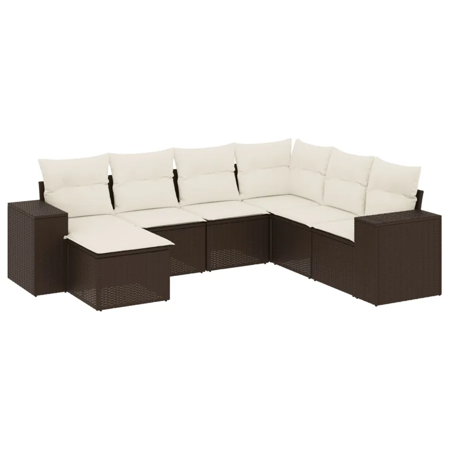 Salon de jardin avec coussins 7 pcs marron résine tressée - 2